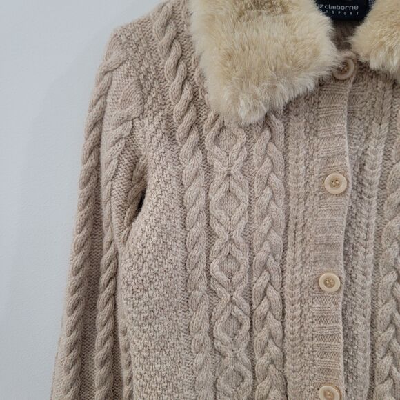 Vintage Y2K Womens Cardigan Sweater Size Small Fisherman Cable Knit Penny Lane - Picture 3 of 7